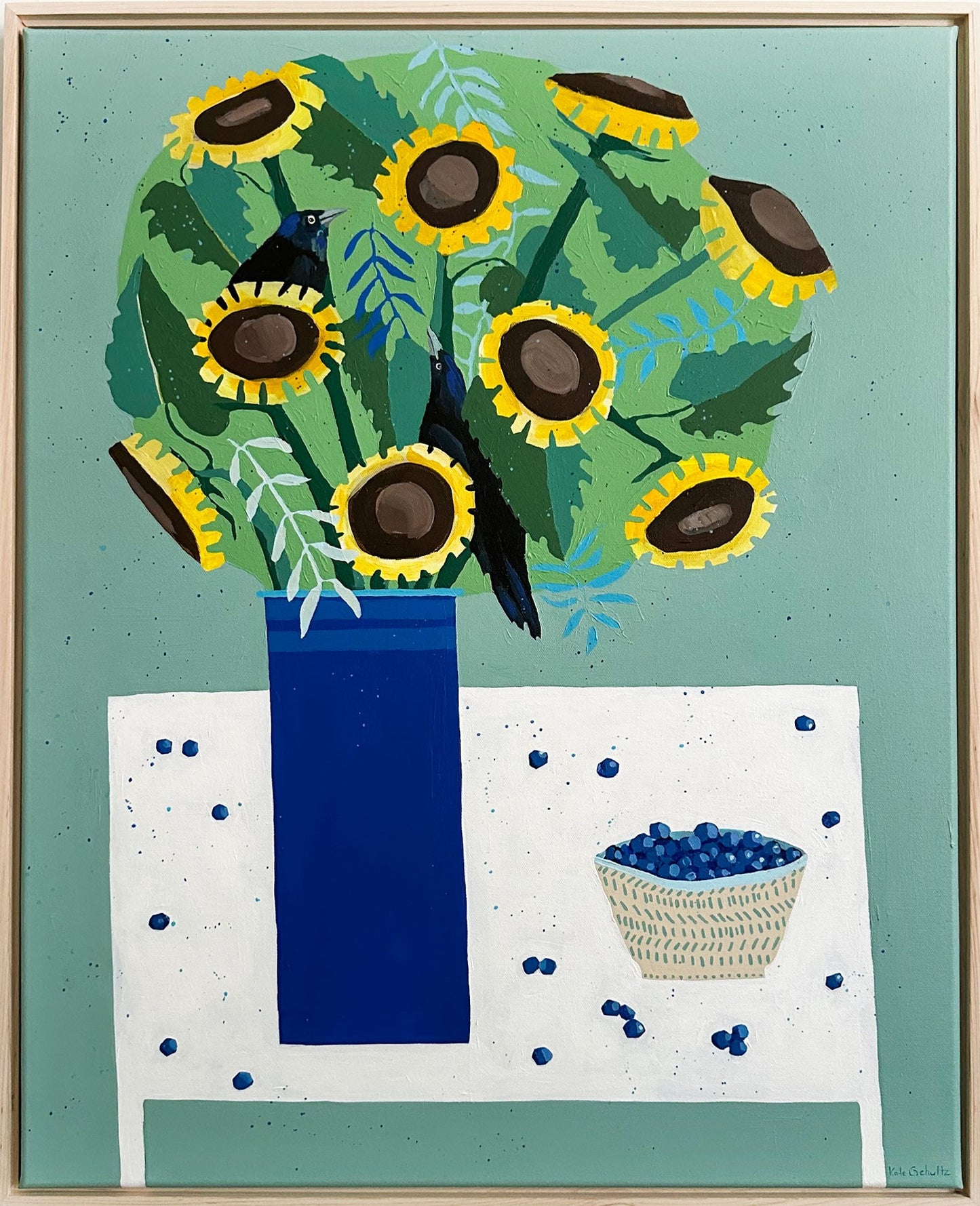 Grackles, Blueberries, and Sunflowers