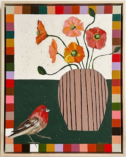 House Finch and Poppies