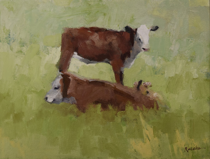 Cows in Green and Red