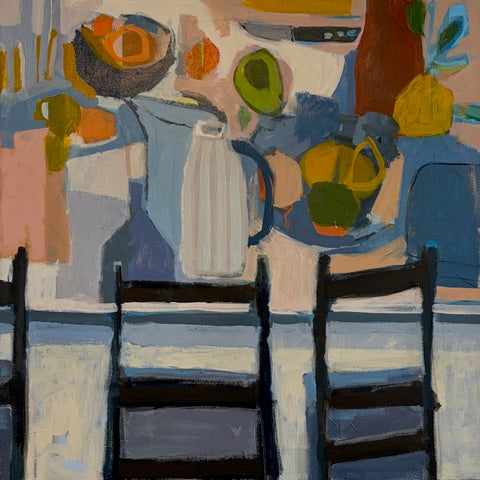 Table with Avocado and Striped Pitcher