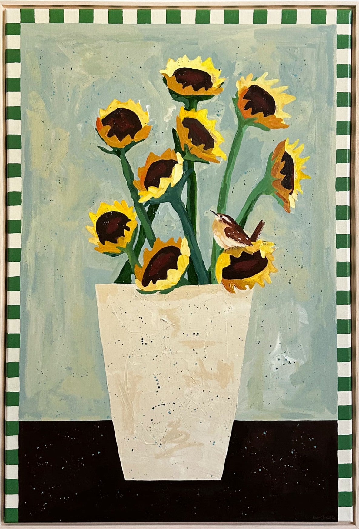 Wren in the Sunflowers - Green
