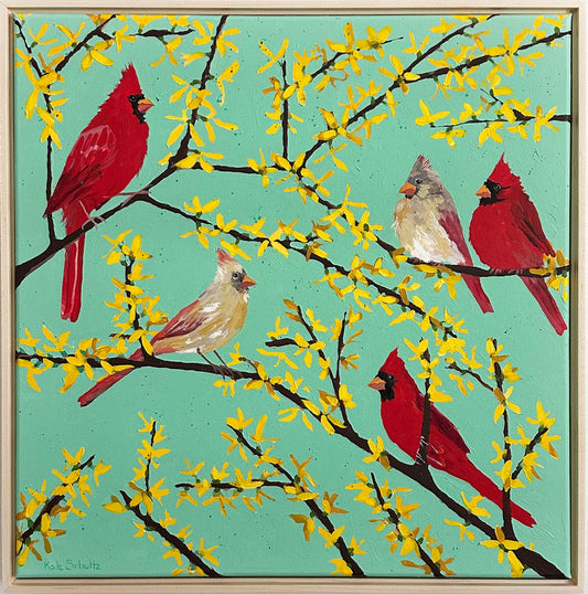Cardinals in the Forsythia