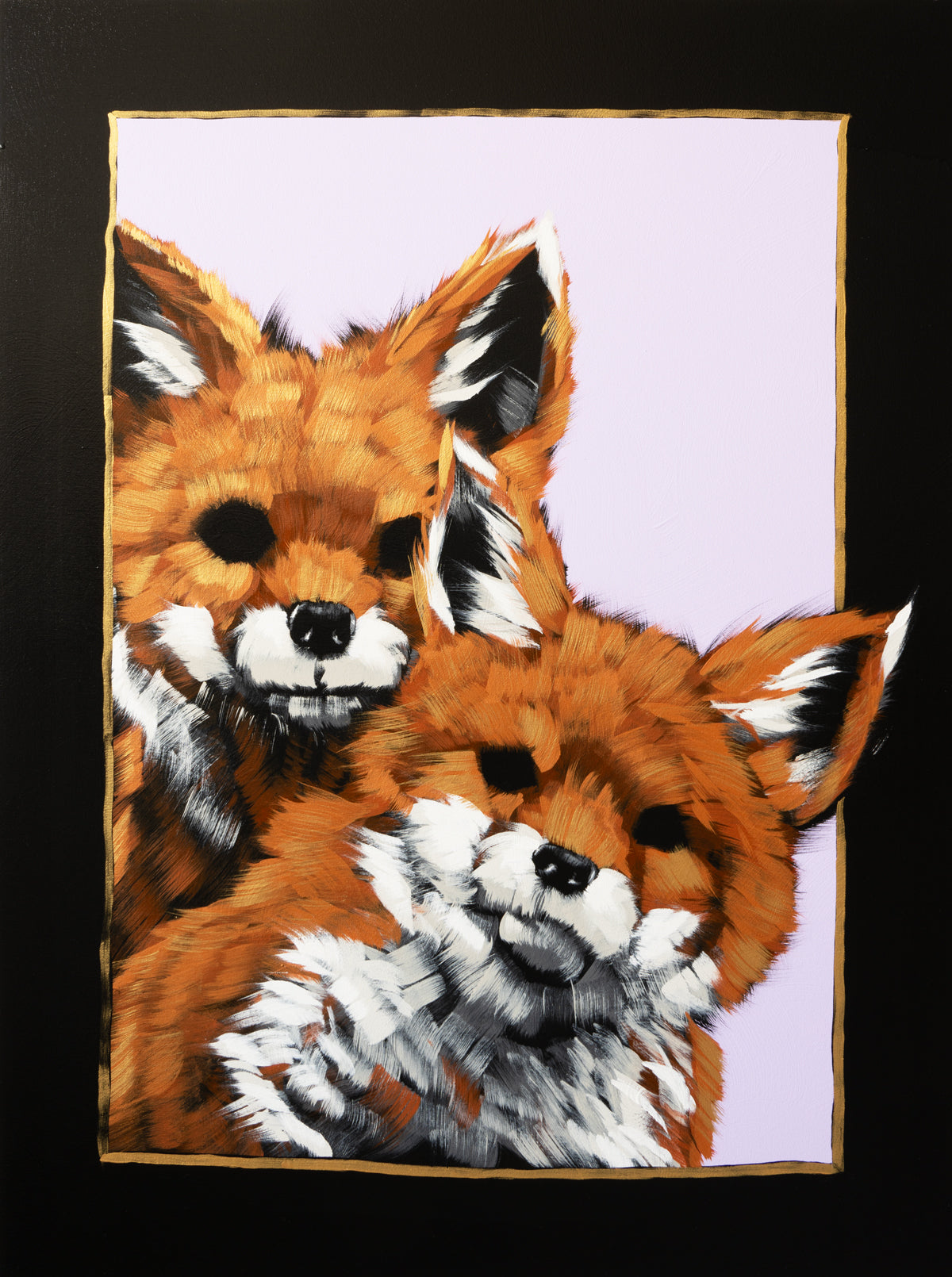 Two Fox Cubs in Gilded Frame