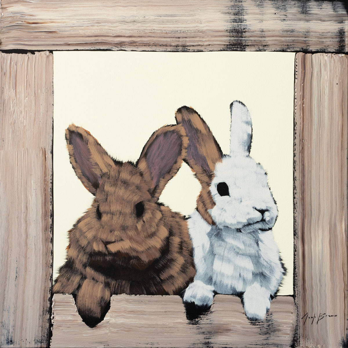 Two Rabbits in Wooden Window