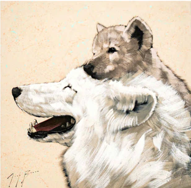 Wolf and Pup on Canvas Spray