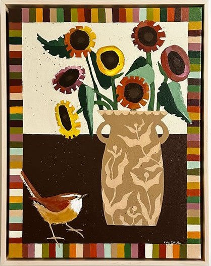 Wren and Sunflowers