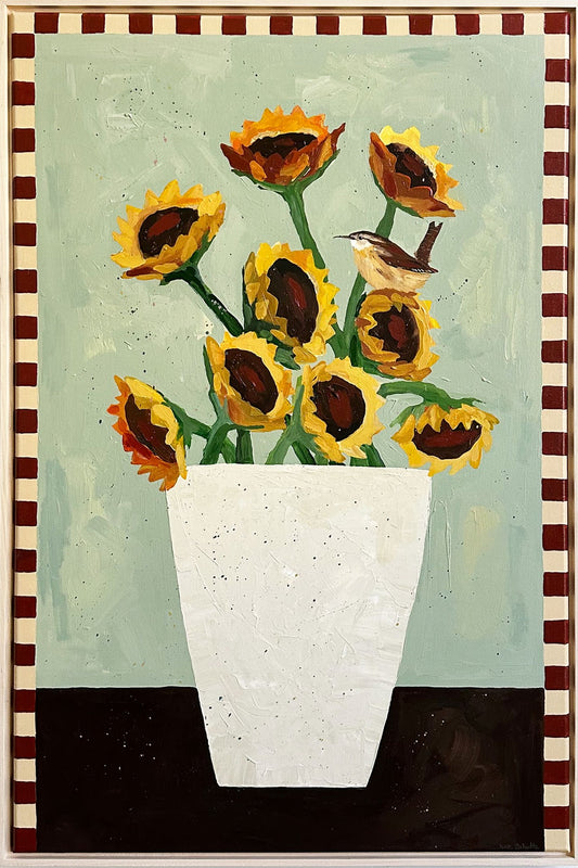 Wren in the Sunflowers - Red