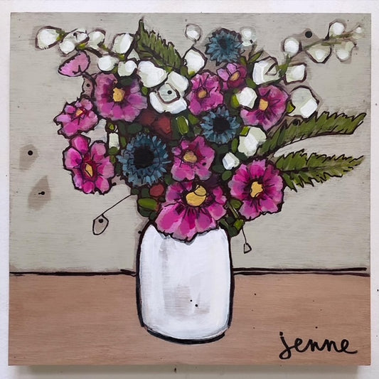 Pale Gray with Pink Flowers and White Vase II