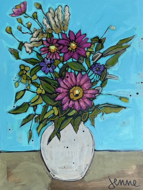Bright Blue with White Vase