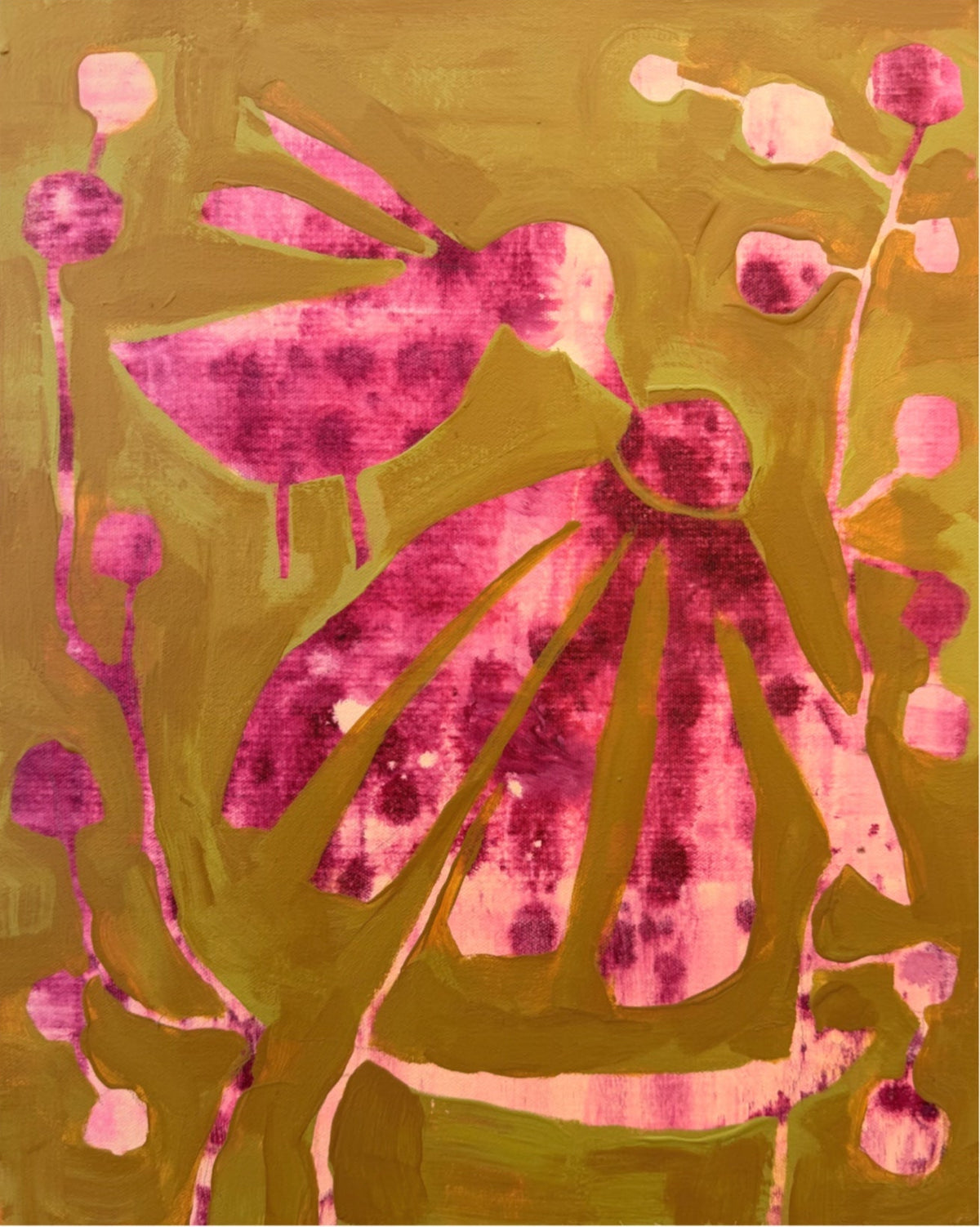 Garden Bird in Plum and Chartreuse 2