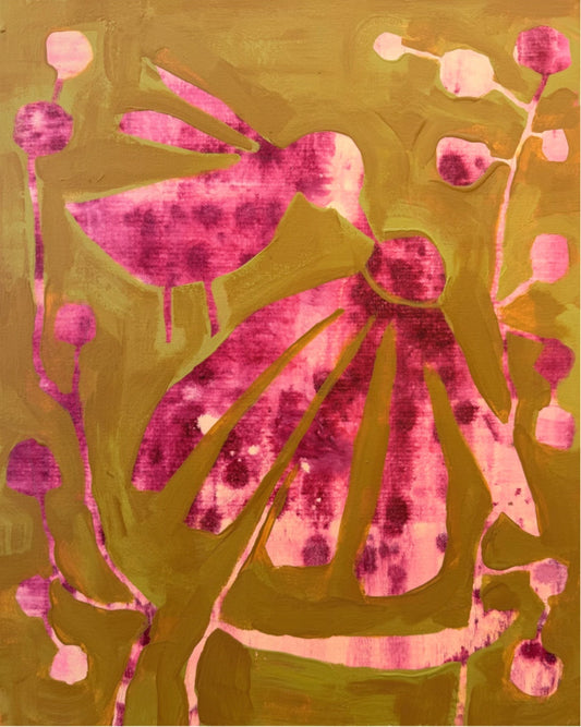 Garden Bird in Plum and Chartreuse 2
